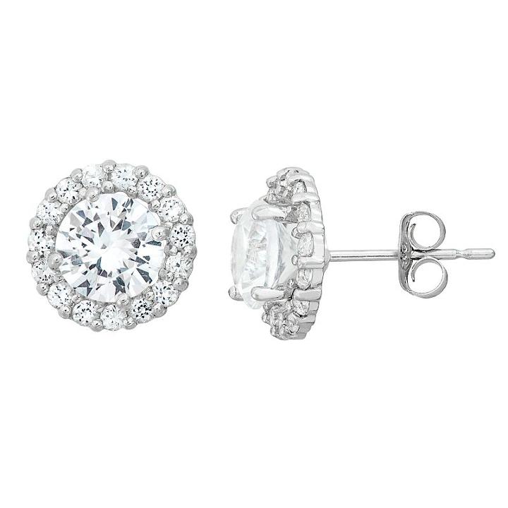 Lab-created White Sapphire & White Topaz 10k White Gold Halo Stud Earrings, Women's