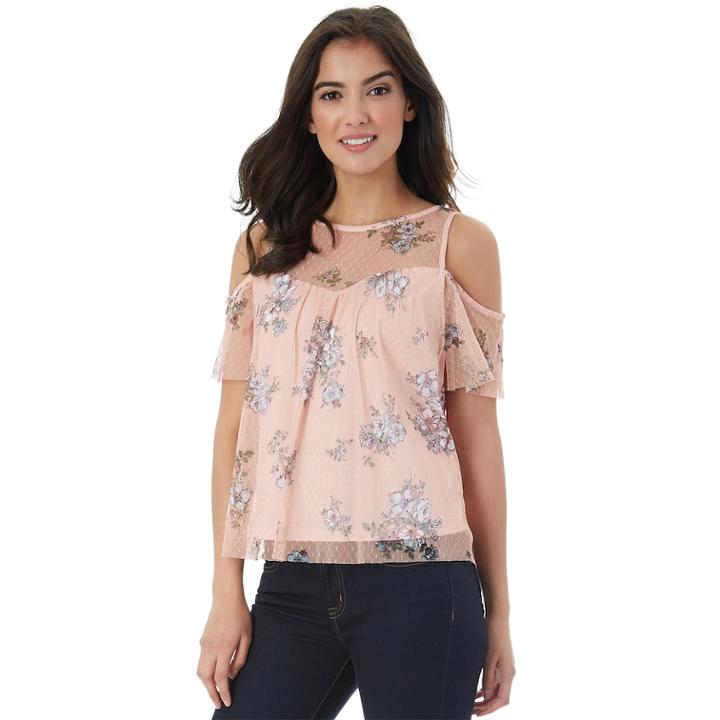 Juniors' Iz Byer Floral Cold Shoulder Top, Teens, Size: Xs, Pink Floral