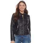 Juniors' J-2 Textured Crop Faux-leather Jacket, Teens, Size: Small, Black