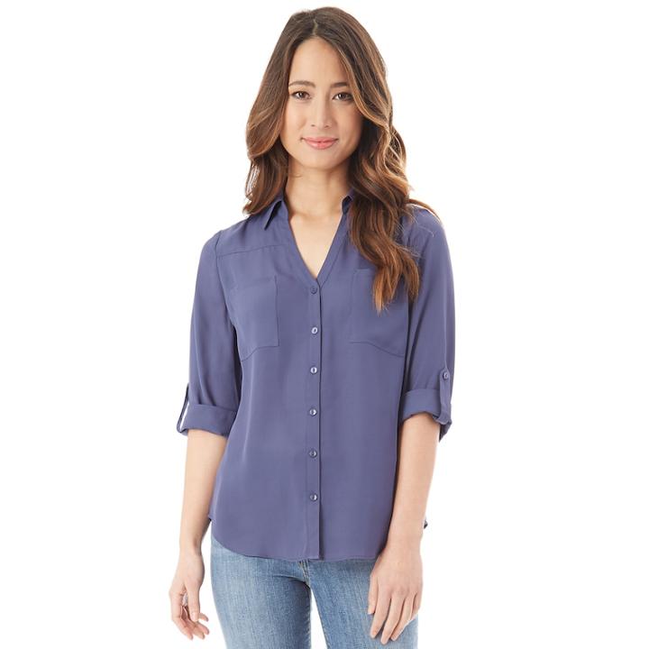 Juniors' Iz Byer Roll-tab Shirt, Teens, Size: Large, Blue (navy)