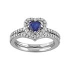 10k White Gold 1/2 Carat T.w. Diamond & Sapphire Heart Engagement Ring Set, Women's, Size: 5, Blue