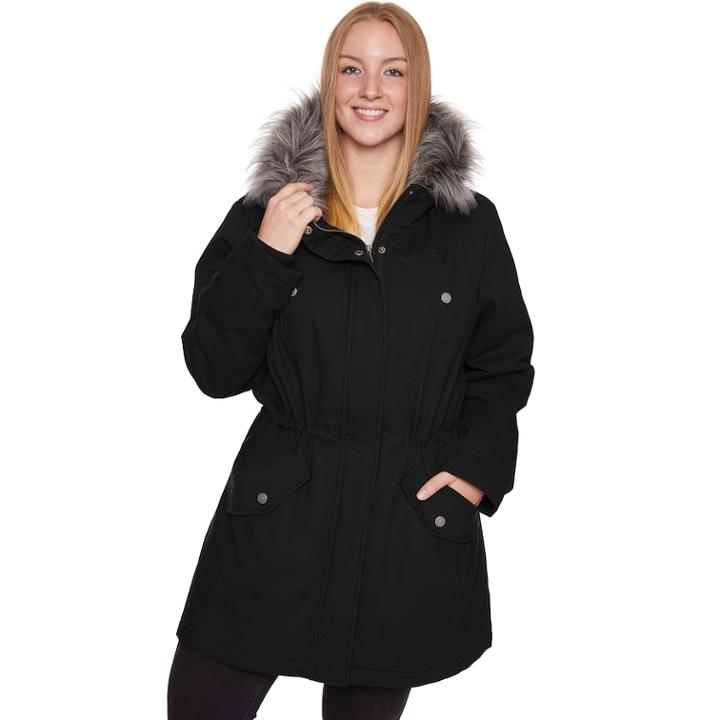 Plus Size Halitech Faux-fur Hooded Anorak Cotton Parka, Women's, Size: 1xl, Black