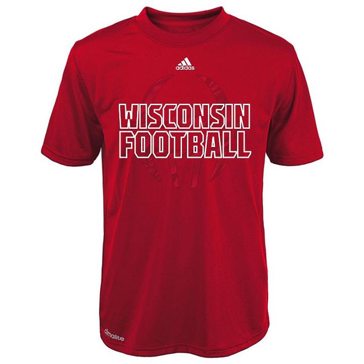 Boys 8-20 Adidas Wisconsin Badgers Sideline Helmet Shock Energy Tee, Boy's, Size: S(8), Red