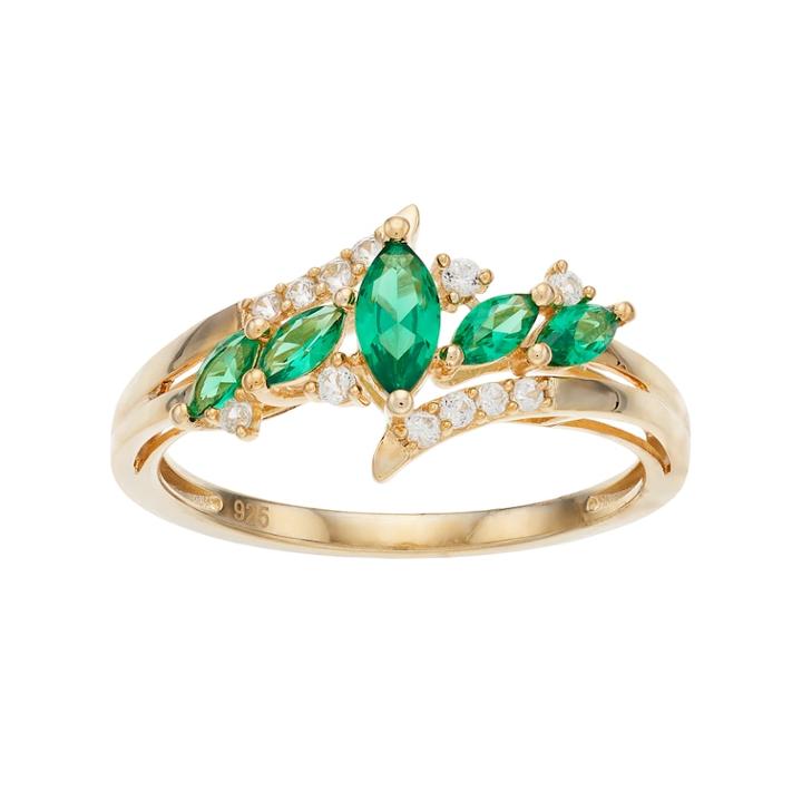 14k Gold Over Silver Lab-created Emerald & White Sapphire Marquise Ring, Women's, Size: 7, Green