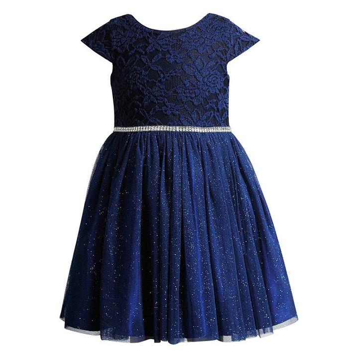 Girls 4-6x Youngland Navy (blue) Glitter Lace Dress, Girl's, Size: 4