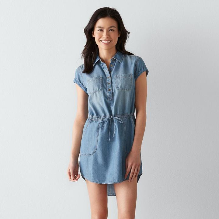Petite Sonoma Goods For Life&trade; Chambray Shirtdress, Women's, Size: S Petite, Med Blue