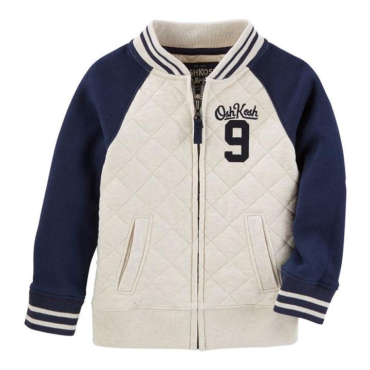 Boys 4-12 Oshkosh B'gosh Quilted Baseball Jacket, Size: 10, Light Grey
