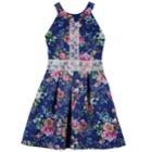 Girls 7-16 Iz Amy Byer Crochet Detail Floral Scuba Dress, Size: 14, Blue