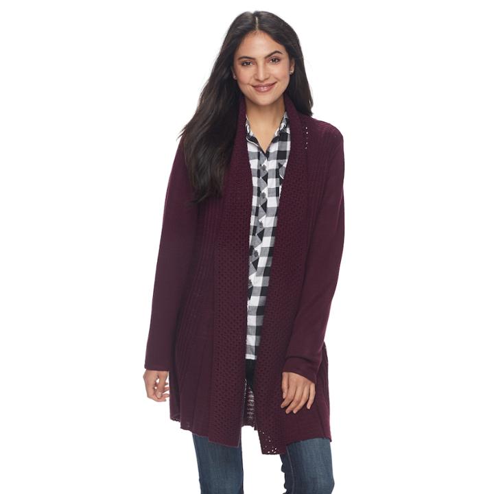 Petite Napa Valley Textured Open-front Cardigan, Women's, Size: Xl Petite, Dark Red