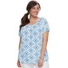 Plus Size Croft & Barrow&reg; Printed Smocked Top, Women's, Size: 3xl, Med Blue