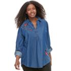 Plus Size Sonoma Goods For Life&trade; Embroidered Plaid Shirt, Women's, Size: 1xl, Med Blue