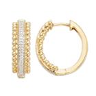 Gold Tone Sterling Silver Diamond Accent Bead Hoop Earrings, Women's, White
