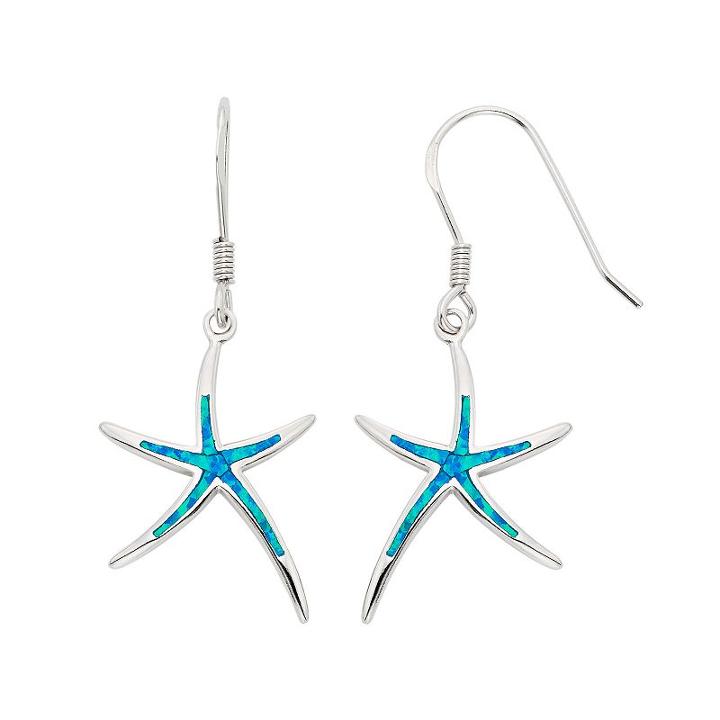 Lab-created Blue Opal Sterling Silver Starfish Drop Earrings, Women's