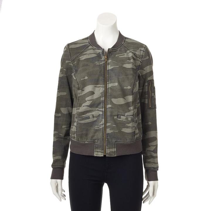 Women' Sonoma Goods For Life&trade; Camo Bomber Jacket, Size: Large, Dark Green
