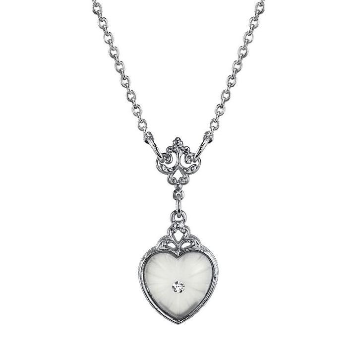 Downton Abbey Frosted Heart Filigree Necklace, Women's, Size: 16, White