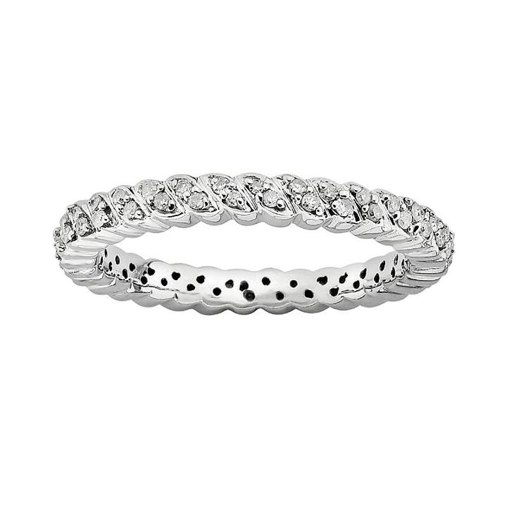 Stacks And Stones Sterling Silver 1/6-ct. T.w. Diamond Stack Ring, Women's, Size: 10, White