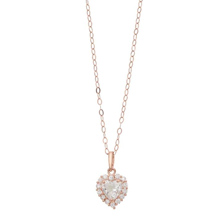 Charming Girl 10k Rose Gold Cubic Zirconia Halo Heart Pendant Necklace, Size: 18, White