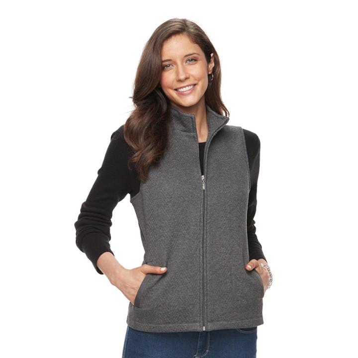 Women's Croft & Barrow&reg; Ribbed Side Quilted Vest, Size: Xxl, Dark Grey