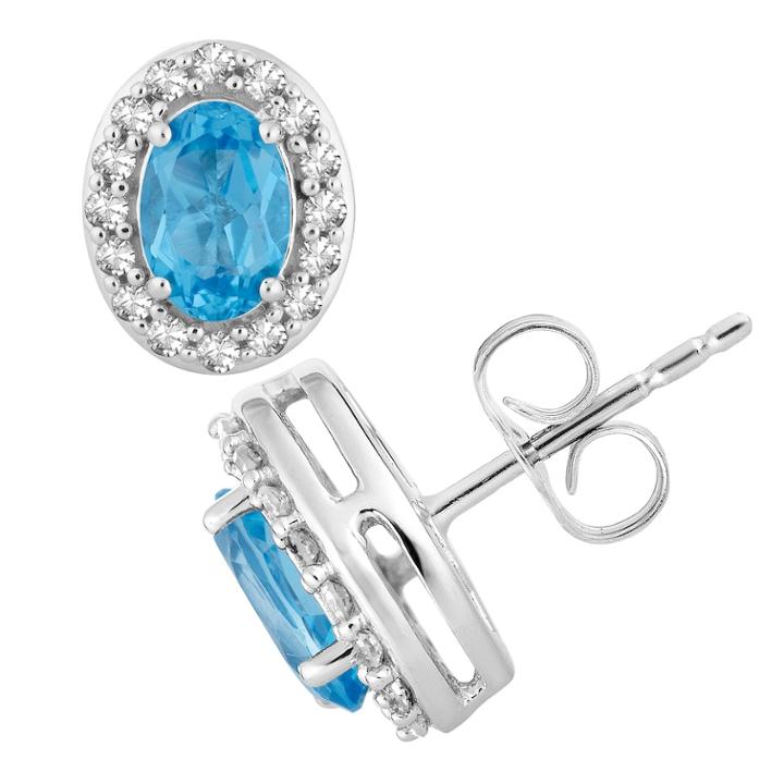 10k White Gold Swiss Blue Topaz & 1/5 Carat T.w. Diamond Earrings, Women's