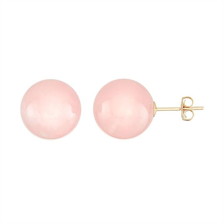 14k Gold Rose Quartz Ball Stud Earrings, Women's, Pink