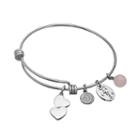 Love This Life Rose Quartz Stainless Steel & Silver-plated Sisters & Heart Charm Bangle Bracelet, Women's, Multicolor