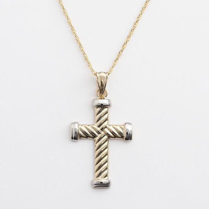 10k Gold Ribbed Cross Pendant, Adult Unisex, Size: 18, Yellow