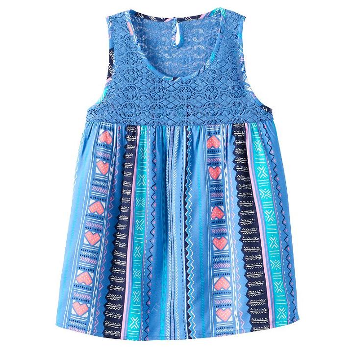 Girls 7-16 Mudd&reg; Crochet Lace Yoke Patterned Tank Top, Girl's, Size: 12, Blue (navy)