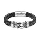 Focus For Men Stainless Steel & Black Leather Braided Tribal Bracelet