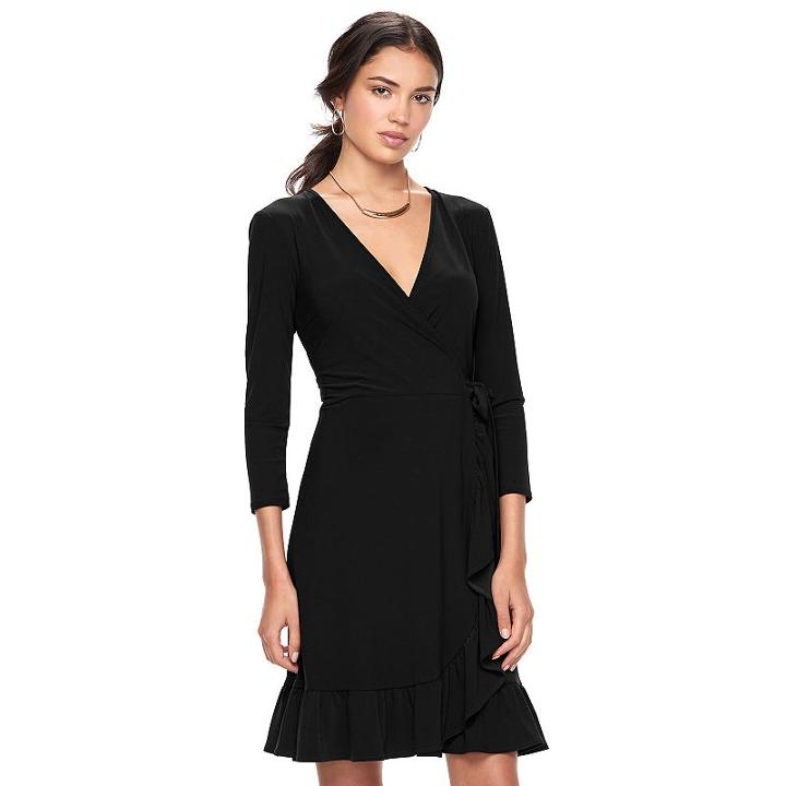 Women's Elle™ Faux-wrap Dress, Size: Large, Black
