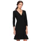 Women's Elle&trade; Faux-wrap Dress, Size: Large, Black