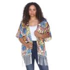 Plus Size White Mark Fringe Kimono, Women's, Yellow
