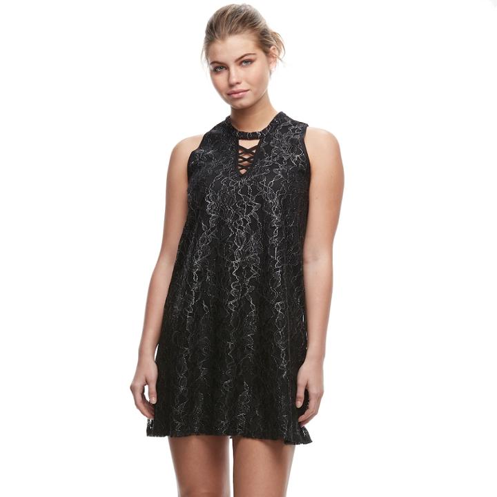 Juniors' Liberty Love Lace Shift Dress, Teens, Size: Large, Silver