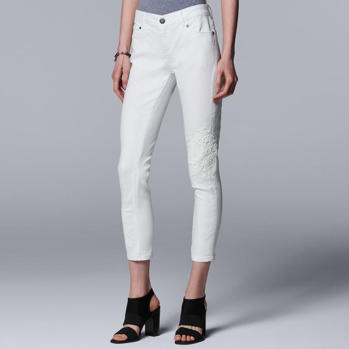Women's Simply Vera Vera Wang Lace Applique Midrise Ankle Jeans, Size: 10, White