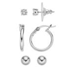 Primrose Sterling Silver Cubic Zirconia Ball Stud & Hoop Earring Set, Women's, Grey