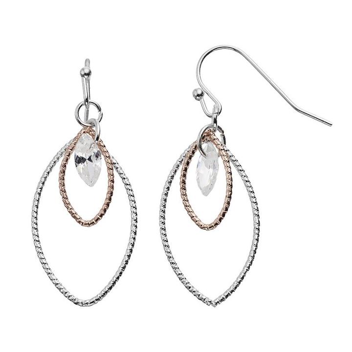 Lc Lauren Conrad Two Tone Cubic Zirconia Marquise Drop Earrings, Women's, Multicolor