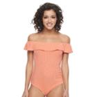 Juniors' Candie's&reg; Marilyn Off The Shoulder Bodysuit, Girl's, Size: Large, Lt Orange
