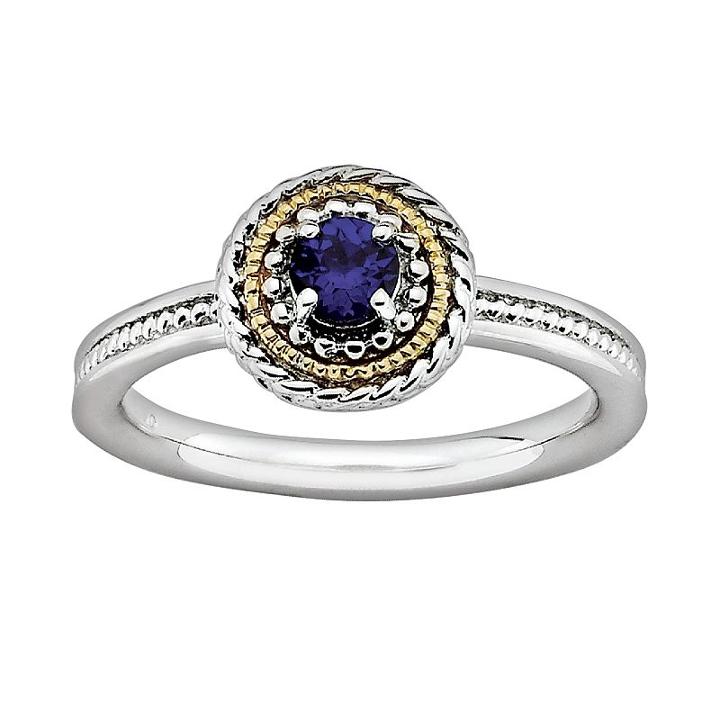 Stacks And Stones 14k Gold And Sterling Silver Lab-created Sapphire Textured Stack Ring, Women's, Size: 8, Blue