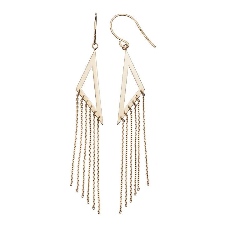 14k Yellow Gold Triangle Tassel Earrings, Women's