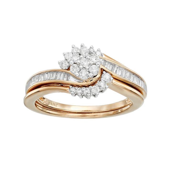 Always Yours 14k Gold Over Silver 1/2 Carat T.w. Diamond Cluster Engagement Ring Set, Women's, Size: 8, White