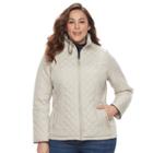 Plus Size Weathercast Quilted Midweight Moto Jacket, Women's, Size: 3xl, Beig/green (beig/khaki)