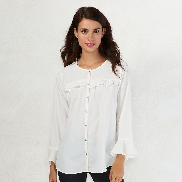 Women's Lc Lauren Conrad Beaded Ruffle Blouse, Size: Xs, White Oth