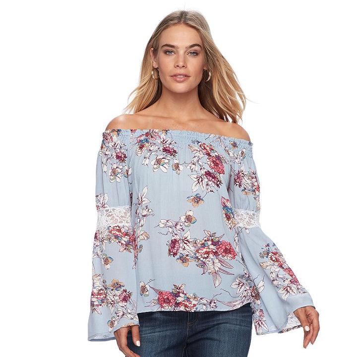 Women's Double Click Off-the-shoulder Lace Top, Size: Small, Grey