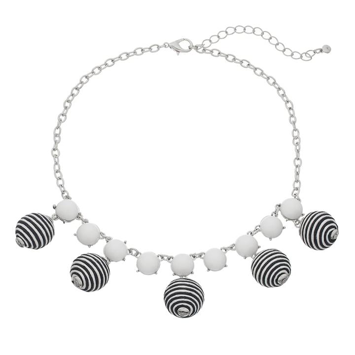 Striped Bead & Cabochon Statement Necklace, Women's, Black