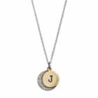 Two Tone Silver Plated Crystal Initial Disc Pendant Necklace, Women's, Size: 18, Grey