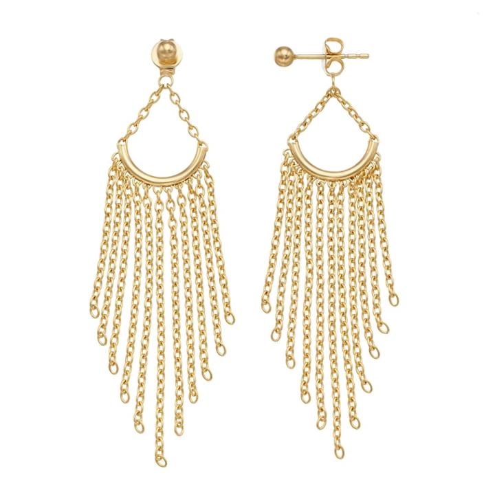 14k Gold Chain Fringe Chandelier Earrings, Women's, Yellow