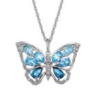 Blue Topaz Sterling Silver Butterfly Pendant Necklace, Women's