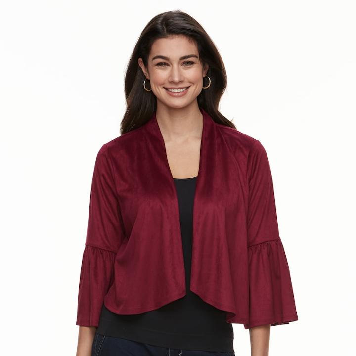 Women's Nina Leonard Bell-sleeve Suede Bolero, Size: Xl, Red