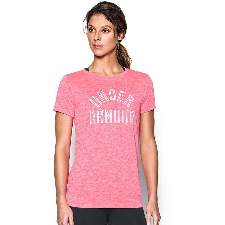 Women's Under Armour Tech Crew Graphic Tee, Size: Small, Light Pink