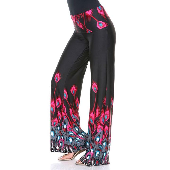 Women's White Mark Print Palazzo Pants, Size: Medium, Dark Pink