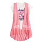 Girls 7-16 Self Esteem Lace Duster & Graphic Tee Set With Necklace, Size: Large, Pink